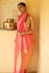 Shop_Priyanka Raajiv_Coral Chanderi Silk Zari Tejovati Saree With Running Blouse 