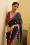 Priyanka Raajiv_Green Organza, Brocade, Kavya Zardozi Work Saree With Running Blouse _at_Aza_Fashions