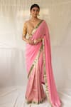 Buy_Priyanka Raajiv_Pink Silk, Brocade, Georgette Vatsala Saree With Running Blouse Piece _at_Aza_Fashions