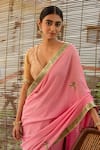 Buy_Priyanka Raajiv_Pink Silk, Brocade, Georgette Vatsala Saree With Running Blouse Piece 