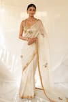 Buy_Priyanka Raajiv_Ivory Silk Organza, Brocade Zari, Hansika Floral Butti Saree With Running Blouse _at_Aza_Fashions