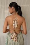 Shop_Priyanka Raajiv_Gold Sequins, Beads Halter Neck Kumud Upcycled Patchwork Blouse _at_Aza_Fashions