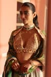 Priyanka Raajiv_Gold Sequins, Beads Halter Neck Kumud Upcycled Patchwork Blouse _Online_at_Aza_Fashions