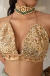 Buy_Priyanka Raajiv_Gold Sequins, Beads Halter Neck Kumud Upcycled Patchwork Blouse 