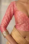 Buy_Priyanka Raajiv_Pink Silk, Brocade Sequins, Tassels, Embroidery Sweetheart Neck Reva Blouse _Online_at_Aza_Fashions