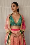 Buy_Priyanka Raajiv_Green Silk, Brocade, Satin, Cotton, Chiffon, Sugata Upcycled Patchwork Blouse _Online_at_Aza_Fashions