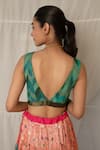 Shop_Priyanka Raajiv_Green Silk, Brocade, Satin, Cotton, Chiffon, Sugata Upcycled Patchwork Blouse _at_Aza_Fashions