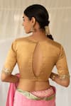 Shop_Priyanka Raajiv_Gold Chanderi Silk, Brocade Embroidery, Sequins V-neck Utsa Metallic Blouse _at_Aza_Fashions