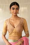 Buy_Priyanka Raajiv_Gold Chanderi Silk, Brocade Embroidery, Sequins V-neck Utsa Metallic Blouse _at_Aza_Fashions