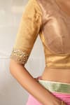 Priyanka Raajiv_Gold Chanderi Silk, Brocade Embroidery, Sequins V-neck Utsa Metallic Blouse _Online_at_Aza_Fashions