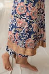 Buy_Priyanka Raajiv_Blue Cotton, Brocade Scoop Neck Aavni Floral Hand Block Print Kurta With Pant _Online_at_Aza_Fashions