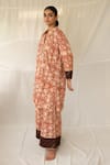 Priyanka Raajiv_Rust Cotton, Silk, Brocade, Tissue Mrida Hand Block Print Kurta With Pant _Online_at_Aza_Fashions