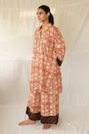 Buy_Priyanka Raajiv_Rust Cotton, Silk, Brocade, Tissue Mrida Hand Block Print Kurta With Pant _Online_at_Aza_Fashions