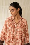 Priyanka Raajiv_Rust Cotton, Silk, Brocade, Tissue Mrida Hand Block Print Kurta With Pant _at_Aza_Fashions