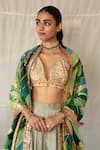 Priyanka Raajiv_Green Silk, Brocade, Satin, Cotton, Tissue Patchwork, Nabhya Upcycled Dupatta _Online_at_Aza_Fashions