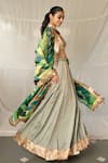 Priyanka Raajiv_Green Silk, Brocade, Satin, Cotton, Tissue Patchwork, Nabhya Upcycled Dupatta _at_Aza_Fashions