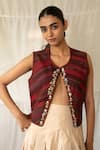 Buy_Priyanka Raajiv_Maroon Silk, Brocade, Tissue Beads, Embroidery, Sarva Upcycled Jacket _at_Aza_Fashions