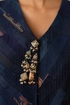 Shop_Priyanka Raajiv_Blue Silk, Brocade, Tissue Tassels, Embroidery Veera Upcycled Patchwork Jacket _Online_at_Aza_Fashions