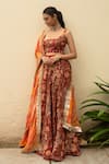 Buy_Priyanka Raajiv_Maroon Cotton Patchwork, Sequins, Beads, Gota Sannadha Upcycled Lehenga Set _at_Aza_Fashions