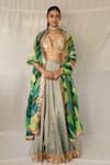 Priyanka Raajiv_Aqua Silk, Brocade, Tissue Sequins, Embroidery, Taruna Upcycled Lehenga Set _at_Aza_Fashions
