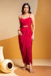Soup By Sougat Paul_Pink Crepe Zari, Sequins Sweetheart Neck, Taarani Drape Dress And Embellished Cape _Online_at_Aza_Fashions