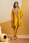 Buy_Soup By Sougat Paul_Yellow Chanderi Zari, Sequins, Taarani Embellished Kurta And Printed Pant _at_Aza_Fashions