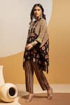 Soup By Sougat Paul_Black Crepe Zari, Sequins Mandarin Collar, Split Taarani And Kaftan & Pant Set _Online_at_Aza_Fashions