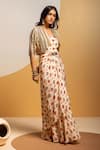 Buy_Soup By Sougat Paul_Off White Crepe, Silk Zari, Sequins Printed Drape Dress And Embroidered Jacket _Online_at_Aza_Fashions