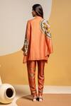 Shop_Soup By Sougat Paul_Orange Silk Zari, Sequins Mandarin Taarani Embellished Kurta And Printed Pant Set _at_Aza_Fashions