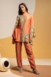 Buy_Soup By Sougat Paul_Orange Silk Zari, Sequins Mandarin Taarani Embellished Kurta And Printed Pant Set _at_Aza_Fashions