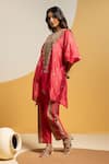Shop_Soup By Sougat Paul_Pink Chanderi Zari, Sequins, Embroidery V-neck Taarani And Embellished Kurta Set _at_Aza_Fashions