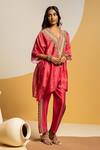 Buy_Soup By Sougat Paul_Pink Chanderi Zari, Sequins, Embroidery V-neck Taarani And Embellished Kurta Set _at_Aza_Fashions