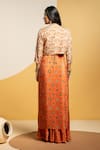 Shop_Soup By Sougat Paul_Orange Crepe, Silk Embroidery, Zari, Taarani Printed Drape Dress And Jacket _at_Aza_Fashions