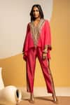 Buy_Soup By Sougat Paul_Pink Chanderi Zari, Sequins, Taarani Embellished Asymmetric Top And Pant Set _at_Aza_Fashions