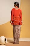 Shop_Soup By Sougat Paul_Red Crepe Zari, Sequins Taarani Embellished Peplum Top And Draped Skirt Set _at_Aza_Fashions