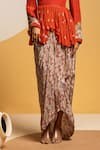 Buy_Soup By Sougat Paul_Red Crepe Zari, Sequins Taarani Embellished Peplum Top And Draped Skirt Set _Online_at_Aza_Fashions