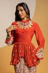 Shop_Soup By Sougat Paul_Red Crepe Zari, Sequins Taarani Embellished Peplum Top And Draped Skirt Set _Online_at_Aza_Fashions