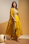 Soup By Sougat Paul_Yellow Crepe Zari, Sequins V-neck, Taarani Embellished Bustier And Drape Skirt Set _Online_at_Aza_Fashions