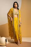 Buy_Soup By Sougat Paul_Yellow Crepe Zari, Sequins V-neck, Taarani Embellished Bustier And Drape Skirt Set _at_Aza_Fashions