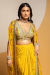 Buy_Soup By Sougat Paul_Yellow Crepe Zari, Sequins V-neck, Taarani Embellished Bustier And Drape Skirt Set _Online_at_Aza_Fashions