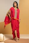 Buy_Soup By Sougat Paul_Pink Crepe Embroidery, Sequins, Taarani Embellished Kimono Top And Drape Skirt _at_Aza_Fashions