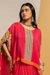 Shop_Soup By Sougat Paul_Pink Crepe Embroidery, Sequins, Taarani Embellished Kimono Top And Drape Skirt _Online_at_Aza_Fashions