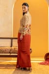 Shop_Soup By Sougat Paul_Beige Crepe Zari, Sequins, Embroidery Mandarin Rangtara And Jacket Skirt Set _at_Aza_Fashions