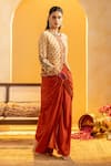 Buy_Soup By Sougat Paul_Beige Crepe Zari, Sequins, Embroidery Mandarin Rangtara And Jacket Skirt Set _Online_at_Aza_Fashions