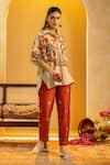 Soup By Sougat Paul_Beige Chanderi Zari, Sequins, Rangtara Embellished Shirt And Printed Pant Set _Online_at_Aza_Fashions