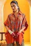 Soup By Sougat Paul_Orange Chanderi Zari, Sequins, Rangtara Embellished Shirt And Printed Pant Set _Online_at_Aza_Fashions