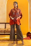 Buy_Soup By Sougat Paul_Orange Chanderi Zari, Sequins, Rangtara Embellished Shirt And Printed Pant Set _at_Aza_Fashions