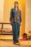 Buy_Soup By Sougat Paul_Blue Crepe Zari, Sequins Collared, Split Rangtara And Embellished Skirt Set _at_Aza_Fashions