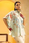Buy_Soup By Sougat Paul_Aqua Chanderi Zari, Sequins Collared Rangtara Embellished Shirt With Pant _Online_at_Aza_Fashions