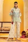 Buy_Soup By Sougat Paul_Aqua Chanderi Zari, Sequins Collared Rangtara Embellished Shirt With Pant _at_Aza_Fashions